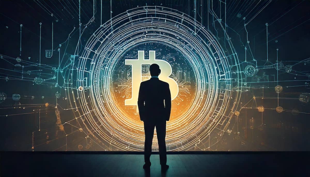 ビットコインの前に立つサトシナカモト