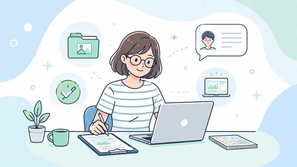 フリーランス女性がPCに向かって作業をしている