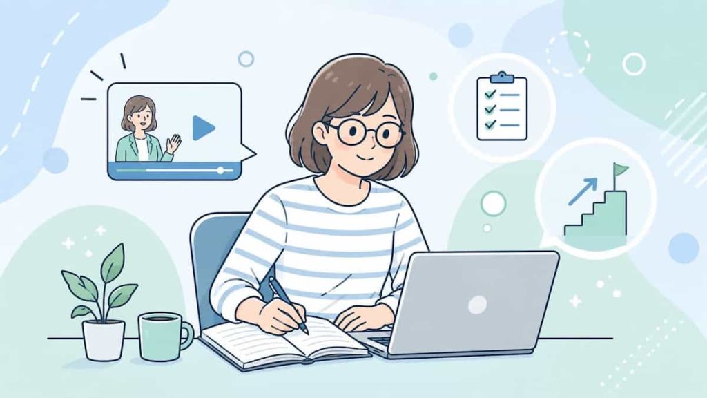 フリーランス女性がPCに向かって作業をしている